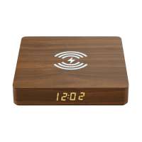 CE 2 in 1 10W wood wireless charging station with led clock