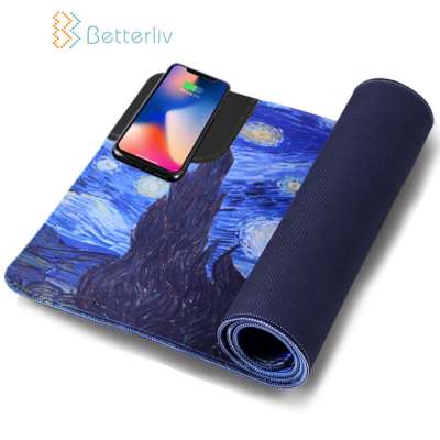 Gaming long rollable colorful print desk mat qi certified wireless charger coil mousepad charger