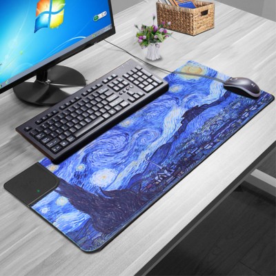 New arrival multi-functional game pad wireless charging desk leather mousepad